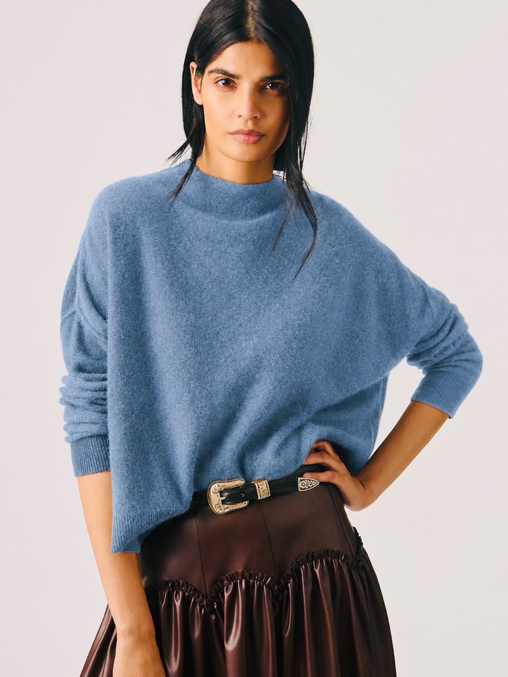 Anthropologie Pilcro 100% Cashmere Alani Mockneck Sweater Blue Large